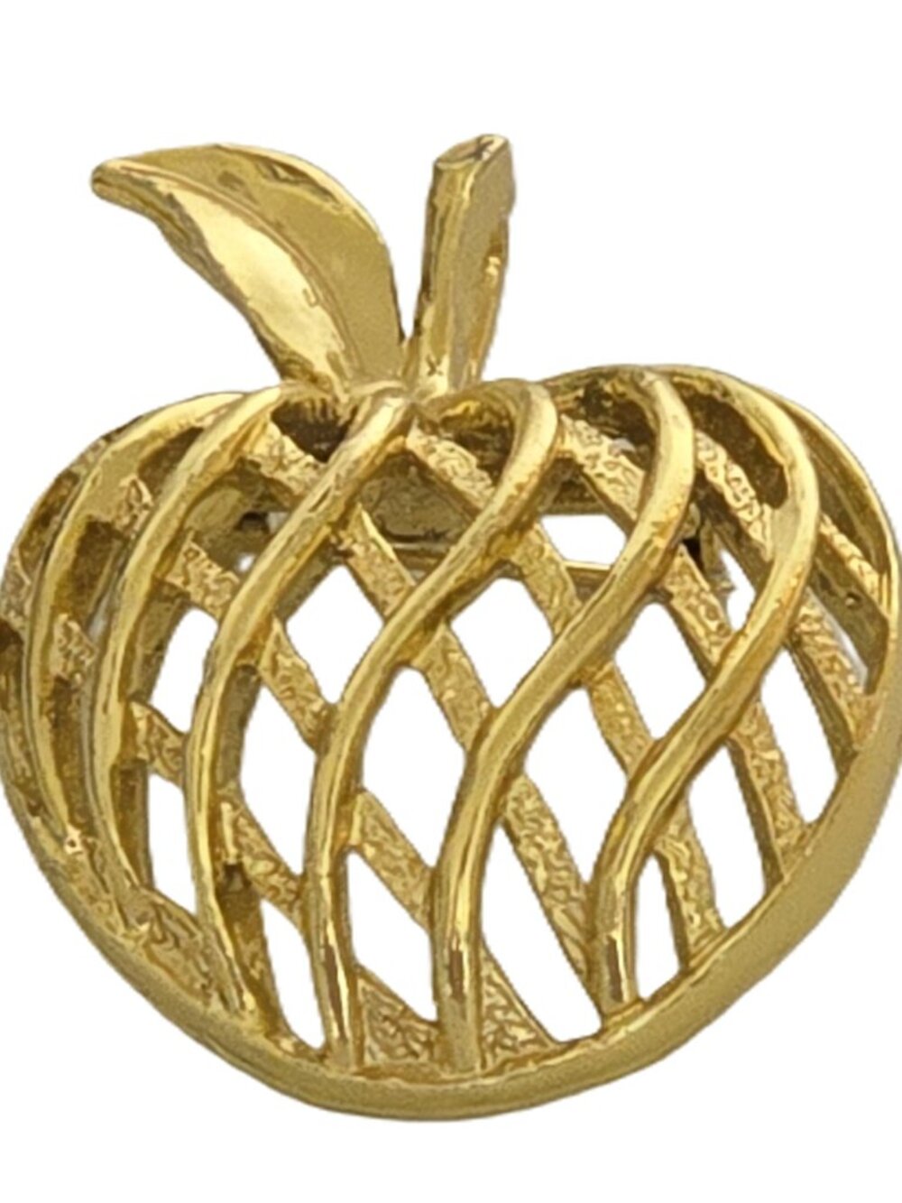 Lovely Vintage Golden Apple Brooch Pin signed Gerry's weaved pattern